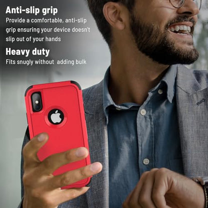 X-belmox for iPhone XR Phone Case [Dropproof] Shockproof 3-Layers Red Black | Heavy Duty Drop Protection Cover for iPhone XR 6.1 Inch with Screen Protector Rugged XR Phone Case, Red Black - color: Red/Black