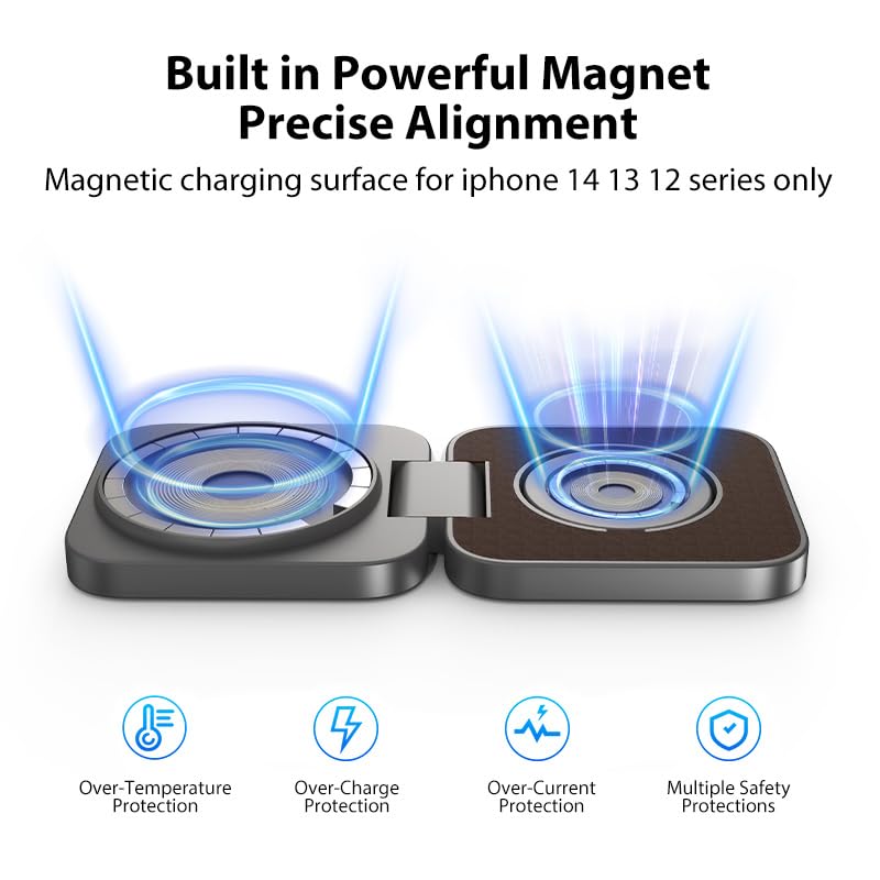 2 in 1 Foldable Mini Travel Wireless Charger Stand for Apple, KUXIU Aluminum Alloy Magnetic Charging Station Compatible with iPhone 15/14/13/12Pro/Max, 5W Fast Charging Watch 9/8/7/Ultra2-Leather - color: Leather