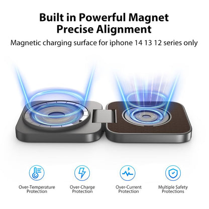 2 in 1 Foldable Mini Travel Wireless Charger Stand for Apple, KUXIU Aluminum Alloy Magnetic Charging Station Compatible with iPhone 15/14/13/12Pro/Max, 5W Fast Charging Watch 9/8/7/Ultra2-Leather - color: Leather