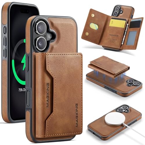 K2 2 in 1 Detachable Magnetic Phone Cases Compatible with iPhone 17 Case with Card Holder RFID Blocking, Compatible with Magsafe Wallet, Leather 6.3'' (Brown, iPhone 17) - color: Brown, size: iPhone 17