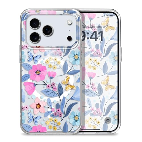 for iPhone 17 Pro Max Case, Ultra Thin Magnetic Hard Clear Compatible with MagSafe for iPhone 17 Pro Max Phone Cover 6.9 inch, Purple Flowers - color: Purple Flowers, size: for iPhone 17 Pro Max