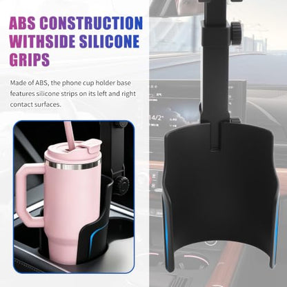 2-in-1 Cup Holder Phone Holder,Upgraded Version Cup Holders Phone Mount with Long Arm & 360° Adjustable,Cups Phones Holders for Car Accessories Fit 4.7-7 inches Phones,Squeeze & Insert