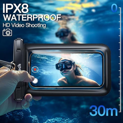 JETech IPX8 Waterproof Phone Pouch, Dry Bag, Black+Black, 2-Pack | Touchscreen Compatible, Fits up to 7.2", for iPhone 17e/17/16/15/14 Series, for Galaxy S26/S25 Ultra, for Pixel 10 Series - color: Black+Black