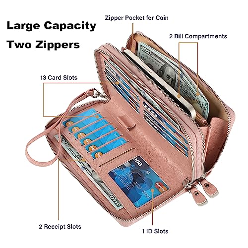 Small Compact Women Wallet RFID Blocking Genuine Leather Bifold Purse with ID Windows - color: 2-waxed Dark Pink, size: One Size