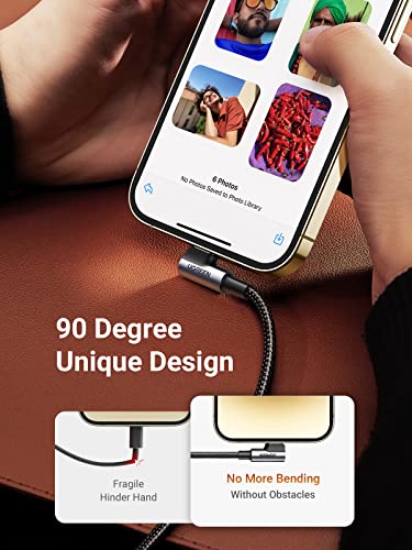UGREEN MFi Certification Lightning Cable - 90 Degree USB C to Lightning Cable 6FT Compatible with iPhone 14/14 Pro/14 Pro Max, iPhone 13/12/11/X/XR/XS/8 Series, iPad, AirPods Pro - size: 6FT