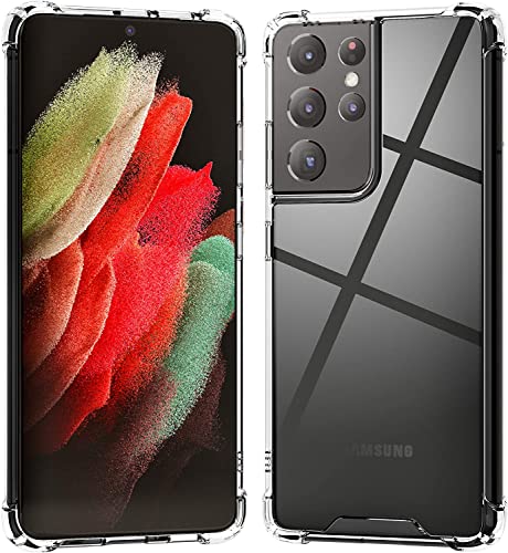 KIOMY Clear Case for Samsung Galaxy S21 Ultra 5G Hybrid Design Shockproof Bumper Protective Cell Phone Back Cover Hard PC Back + Flexible TPU Raised Bezel with Airbags Corners
