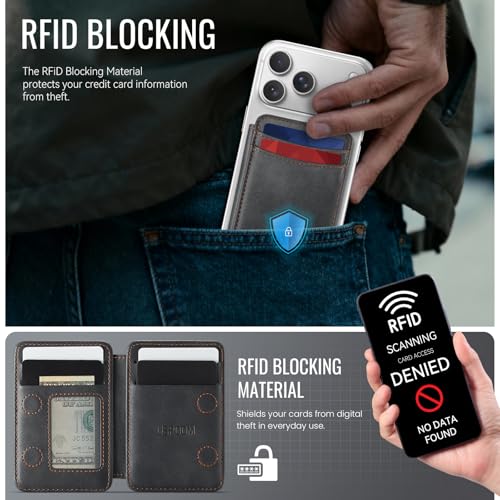 for Magsafe Wallet Magnetic RFID Blocking Card Holders, Retro Black - color: Retro Black