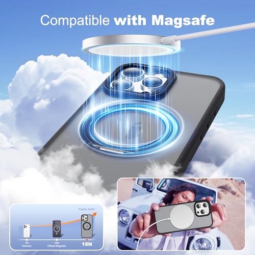 for iPhone 16 Pro Case with 360° Spin Magnetic Stand,Black | iPhone 16 Pro Phone Case 6.3",Spin Magnetic Ring Stand,Compatible with MagSafe,Military Protection,Translucent Matte - color: Black, size: iPhone 16 Pro