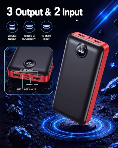 Portable Charger 50000mAh Power Bank Fast Charging External Battery Pack - color: Black Red