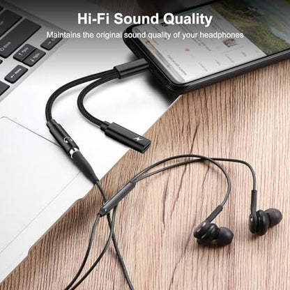 USB C to 3.5mm Headphone and Charger Adapter for Samsung Galaxy A17 A16 S26 - color: black