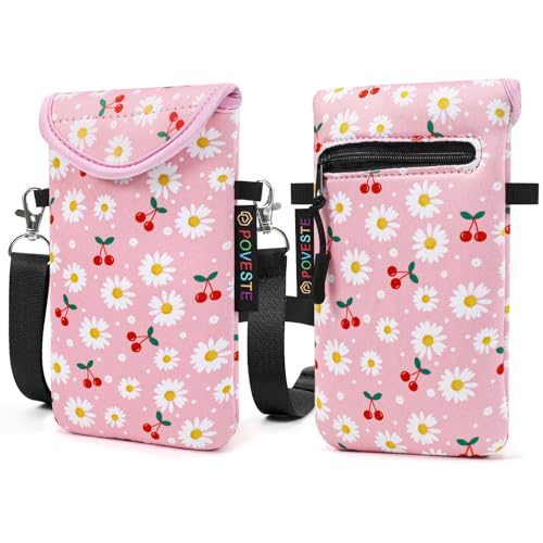 Flap Closure Secure Cell Phone Bag with Card Pocket for iPhone & Samsung - color: Cherry&Daisy