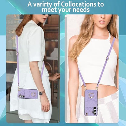 Asuwish Phone Case for Samsung Galaxy S24 5G Wallet Cover with Tempered Glass Screen Protector and Crossbody Wrist Strap Ring Stand RFID Blocking Credit Card Holder Cell S 24 24S G5 Women Girls Purple - color: Purple