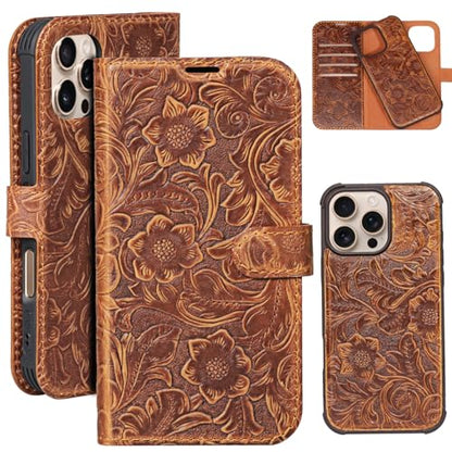 Leather Case Compatible With iPhone 15 Pro Max Wallet 6.7" | Genuine Leather 2in1 Magnetic Detachable Shockproof Kickstand,Flip Folio Cover with Card Slot,Wireless Charging RFID Blocking - color: Dark brown, size: 15 Pro Max