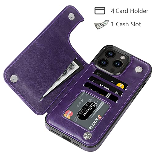 HianDier Wallet Case Compatible with iPhone 12 Pro MAX Case 5G 6.7-inch Slim Protective with Credit Card Slot Holder Flip Folio Soft PU Leather Magnetic Closure Cover, Crystal Purple - color: Crystal Purple