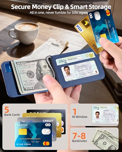For Magsafe Wallet with Money Clip, 5 Card Holder, Adjustable Stand | Strongest Magnetic Wallet for iPhone 17/16/15/14/13/12 Series, ID Window, RFID Blocking, Not for 13/12 Mini, Navy Blue - color: Navy Blue