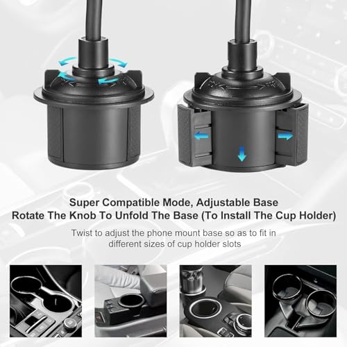 YUHENG Car Cup Holder Phone Mount, 360° Rotating Adjustable Gooseneck, Universal Cupholder Cell Phone Cradle for iPhone Samsung, Secure Fit, One-Touch Release - color: Blue