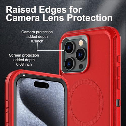 YKHJKLEC for iPhone 15 Pro Case, Compatible with Magsafe, Military Grade 3 in 1 Heavy Duty Shockproof/Drop Proof/Dust Proof Case with 2Pcs Tempered Glass Screen Protector (New-Red/Black) - color: New-Red/Black