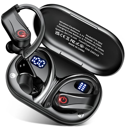 2026 Wireless Headphones 120Hrs Bluetooth 6.1 Earbuds Sports Earhooks with Fast Charging Case, Dual LED Display Earphones ENC Mic with Easy Button, IPX7 Waterproof Earbud for Gym/Running/Workout