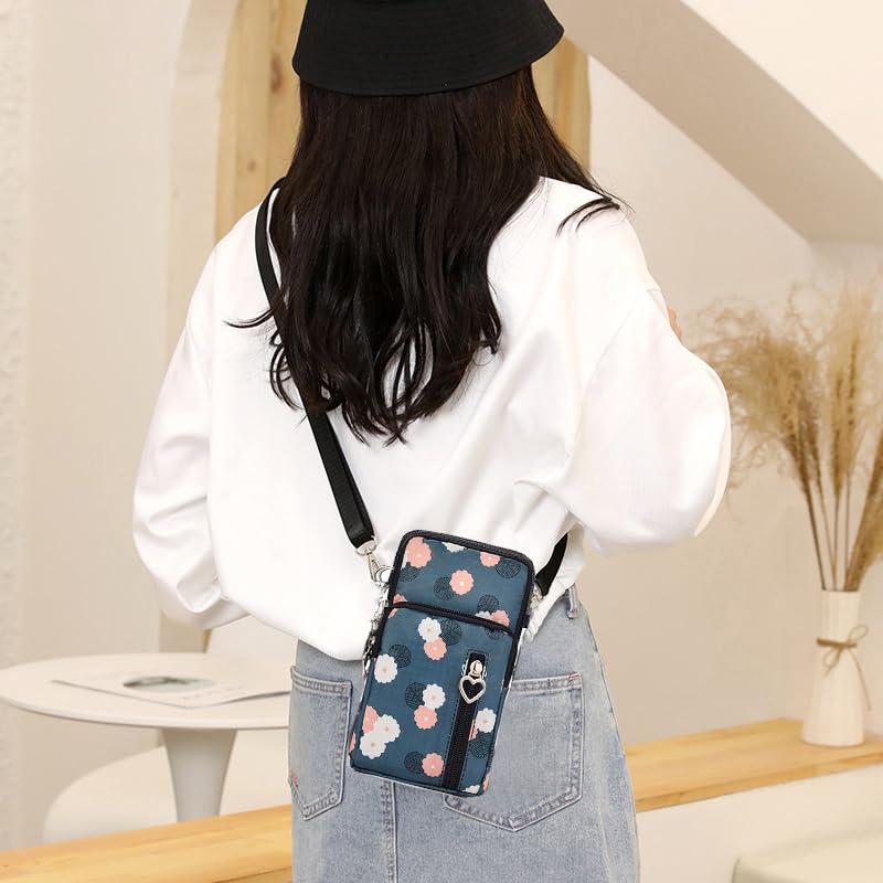 Small Crossbody Bag for Women - Mini Phone Purses with Crossbody Strap and Wallet - Nylon Arm Bag - color: Ab-blue Circle