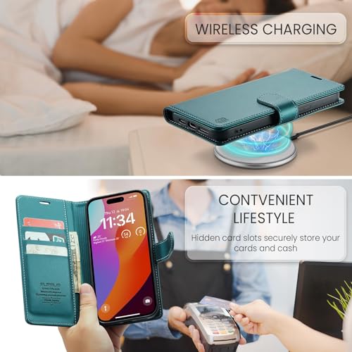 FLIPALM Wallet Case for iPhone 16e, Green | Card Holder, RFID Blocking, PU Leather Folio Flip, Kickstand, Protective Shockproof Cover - color: Green
