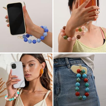 Marble Beaded Phone Wrist Strap Colorful Phones Charm Anti Theft Phones Chain Detachable Hand-Free Y2k Tops - color: Pink