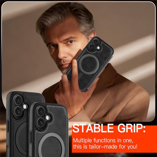Wallet Phone Case Crafted for iPhone 17 Gray | PU Leather Phone Case Flip Cover Wrist Strap Card Holder Slots - color: Gray-2, size: iPhone 17