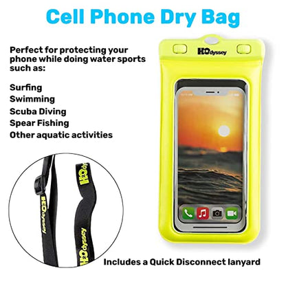 H2ODYSSEY Waterproof Phone Case and Lanyard - Excellent Waterproof Protection - Floats in The Water -Lanyard for Beach Kayak Travel - Universal Size - Yellow - color: Yellow