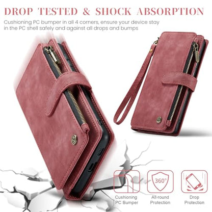 Samsung Galaxy S24 5G Wallet Case with Card Holder Kickstand Magnetic Zipper Pocket Lanyard Strap Wristlet,Leather Flip Case Wallet for Samsung Galaxy S24 5G 6.2 Inch(Red) - color: Red, size: S24 5G 6.2 Inch