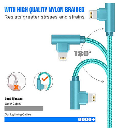 SHUSEL for iPhone Charger Cable Right Angle Lightning Cable 3Pack - size: 3colros 6FT