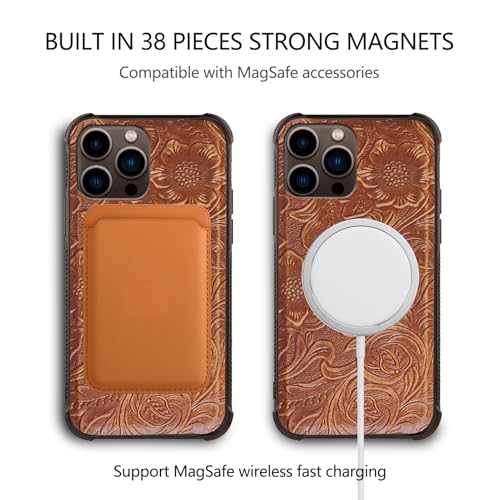 Leather Case Compatible with iPhone 14 Pro Max Wallet 6.7" Brown | Genuine Leather 2-in-1 Magnetic Detachable Shockproof,Flip Folio Cover with Card Slot,Wireless Charging RFID Blocking Brown - color: Brown, size: 6.7"-14 Pro Max
