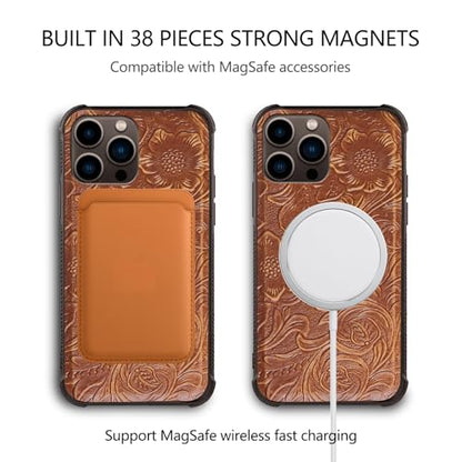 Leather Case Compatible with iPhone 15 Pro Max Wallet 6.7" Brown | Genuine Leather 2in1 Magnetic Detachable Shockproof Kickstand,Flip Folio Cover with Card Slot,Wireless Charging RFID Blocking - color: Brown, size: 15 Pro Max
