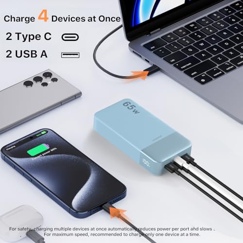 JUOVI Power Bank 65W 20000mAh Laptop Portable Charger - color: Blue