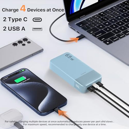 JUOVI Power Bank 65W 20000mAh Laptop Portable Charger - color: Blue