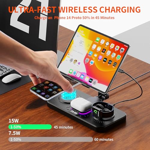 5 in 1 Wireless Charging Station - Bye-Bye Cable Mess & from Desk to Bedside, All-in-One Wireless Charging Dock for iPhone 17/16/15/14/13/12, Watch, AirPods White
