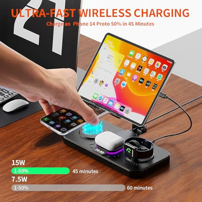 5 in 1 Wireless Charging Station - Bye-Bye Cable Mess & from Desk to Bedside, All-in-One Wireless Charging Dock for iPhone 17/16/15/14/13/12, Watch, AirPods White