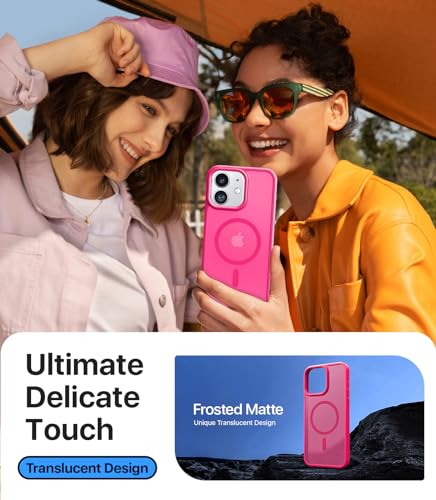 Magnetic for iPhone 12 Case/iPhone 12 Pro Case, [10FT Military Drop Tested] [Compatible with MagSafe]Shockproof Protective Slim Translucent Matte Hard Back Phone Case iPhone 12/12 Pro, HotPink - color: Hotpink, size: iPhone 12/12Pro 6.1inch