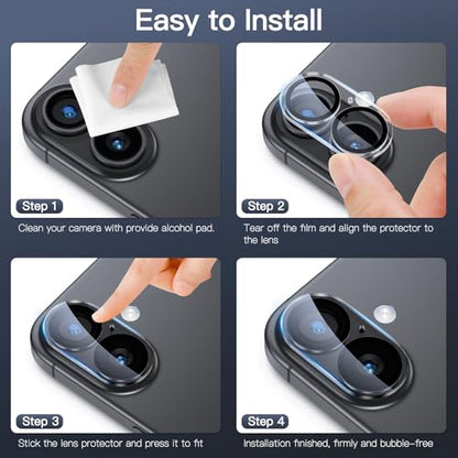 [3 Pack Camera Lens Protector For iPhone 16 6.1-Inch and iPhone 16 Plus 6.7-Inch,9H Tempered Glass,Anti-Scratch,Case Friendly,Night Circle,No-Bubble HD Clarity,Full Cover - size: iPhone 16/16 Plus
