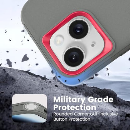 Compatible with iPhone 15 Case, Dual Layer Shockproof Full Body Cover Military Grade Drop Protection Heavy Duty Phone Case for Apple Phone 15/14/13 6.1 inch (Grey/Rose) - color: Grey/Rose