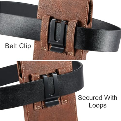 Holster for iPhone 17 Pro Max, Galaxy S26 Ultra S25 Ultra S24 Ultra S23 Ultra Note S22 Ultra, Premium Leather Pouch with Belt Clip Phone Holster Belt Case (Brown, X-Large) - color: Brown, size: X-Large