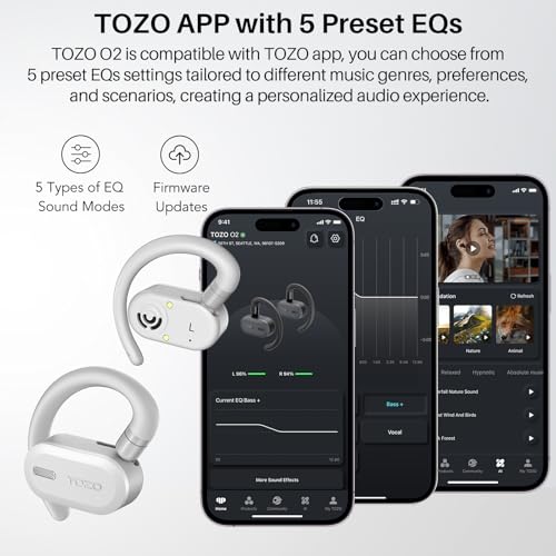 TOZO O2 Open Ear Wireless Earbuds,Multi-Angle Adjust 42H Bluetooth 5.3 - color: White