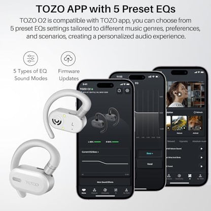 TOZO O2 Open Ear Wireless Earbuds,Multi-Angle Adjust 42H Bluetooth 5.3 - color: White