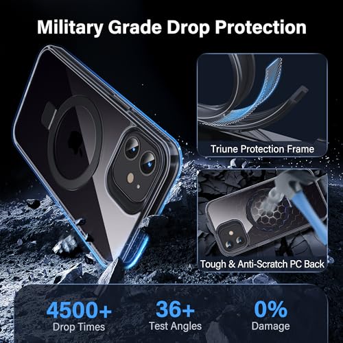 Magnetic Case for iPhone 12/12 Pro - [Built-in Invisible Stand] [Compatible with MagSafe] [Military Grade Drop Protection] Anti-Yellowing Hard Back Silicone Edge Cover, 6.1", Clear Black - color: Clear Black, size: iPhone 12/12 Pro 6.1''