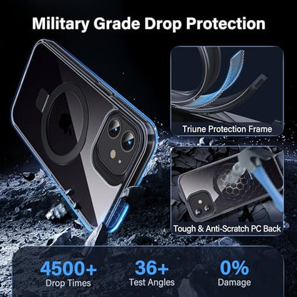 Magnetic Case for iPhone 12/12 Pro - [Built-in Invisible Stand] [Compatible with MagSafe] [Military Grade Drop Protection] Anti-Yellowing Hard Back Silicone Edge Cover, 6.1", Clear Black - color: Clear Black, size: iPhone 12/12 Pro 6.1''