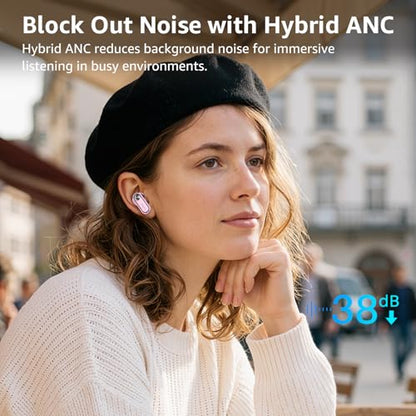 TOZO Crystal Pods Hybrid Active Noise Cancelling Wireless Earbuds, Pink - color: Pink