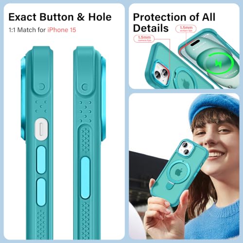 Designed for iPhone 15 Case with Magnetic Stand, Darkcyan | Certified Drop Protection, Great Grip Feeling, Matte Translucent Back Slim Shockproof Phone Cover - color: Darkcyan, size: Iphone 15