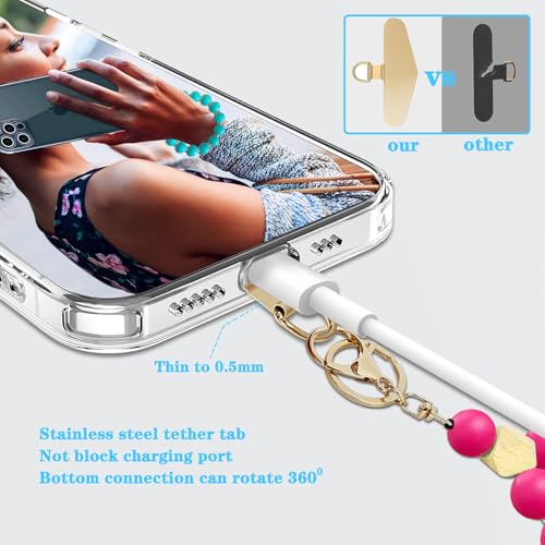 Silicone Beaded Phone Wrist Strap, Phone Bracelet Strap with Tether Tab Elastic Hands Free Wristlet Strap - color: Rose Red