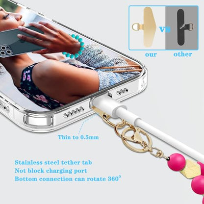 Silicone Beaded Phone Wrist Strap, Phone Bracelet Strap with Tether Tab Elastic Hands Free Wristlet Strap - color: Rose Red