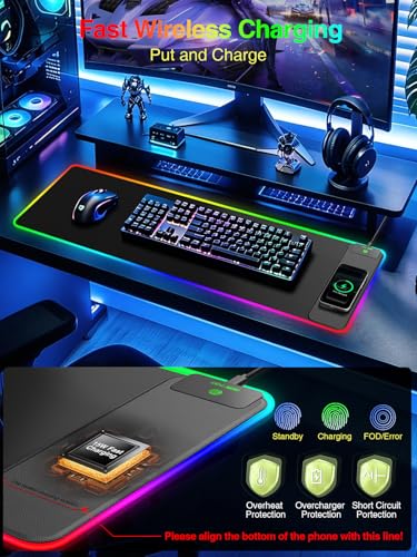 Wireless Charging Mouse Pad Gaming, 31.5"x11.8" Large Desk Mat, Waterproof - color: RGB-31.5"x11.8"-Right