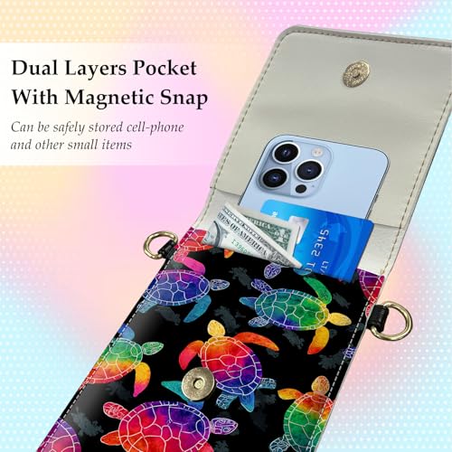 Small Crossbody Bags for Women Touchscreen Cell Phone Bag Cross Body Purses with adjustable Strap,Gifts For Teenage Girls - color: Rainbow Turtle