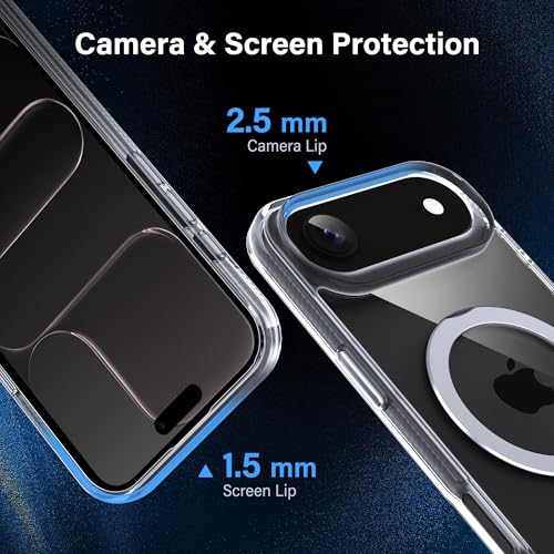 Magnetic Case for iPhone Air - [Built-in Invisible Stand] [Compatible with MagSafe] [Military Grade Drop Protection] Anti-Yellowing Hard Back Silicone Edge Cover, 6.5", Clear - color: Clear, size: iPhone Air 6.5''